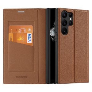 Dux Ducis Skin X2 tok –  Samsung Galaxy S23 Ultra flip kártyatartóval barna